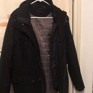 Heavy Calvin Klein designer zip up jacket with olive inner lining and hood